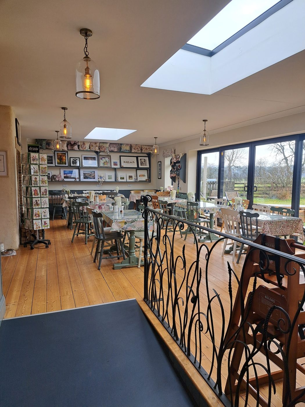 Inside Goathland Tea Rooms, with a skylight and big windows