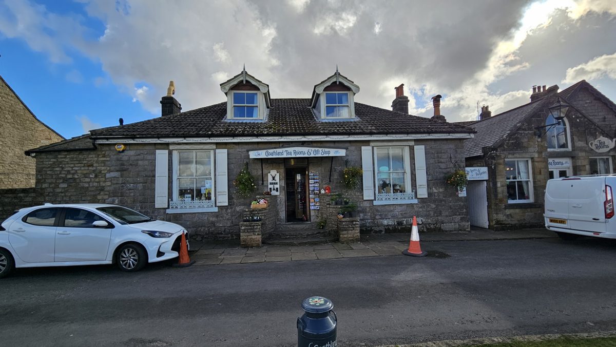 Goathland Tea Rooms and Gift Shop, a stone building with white shutters
